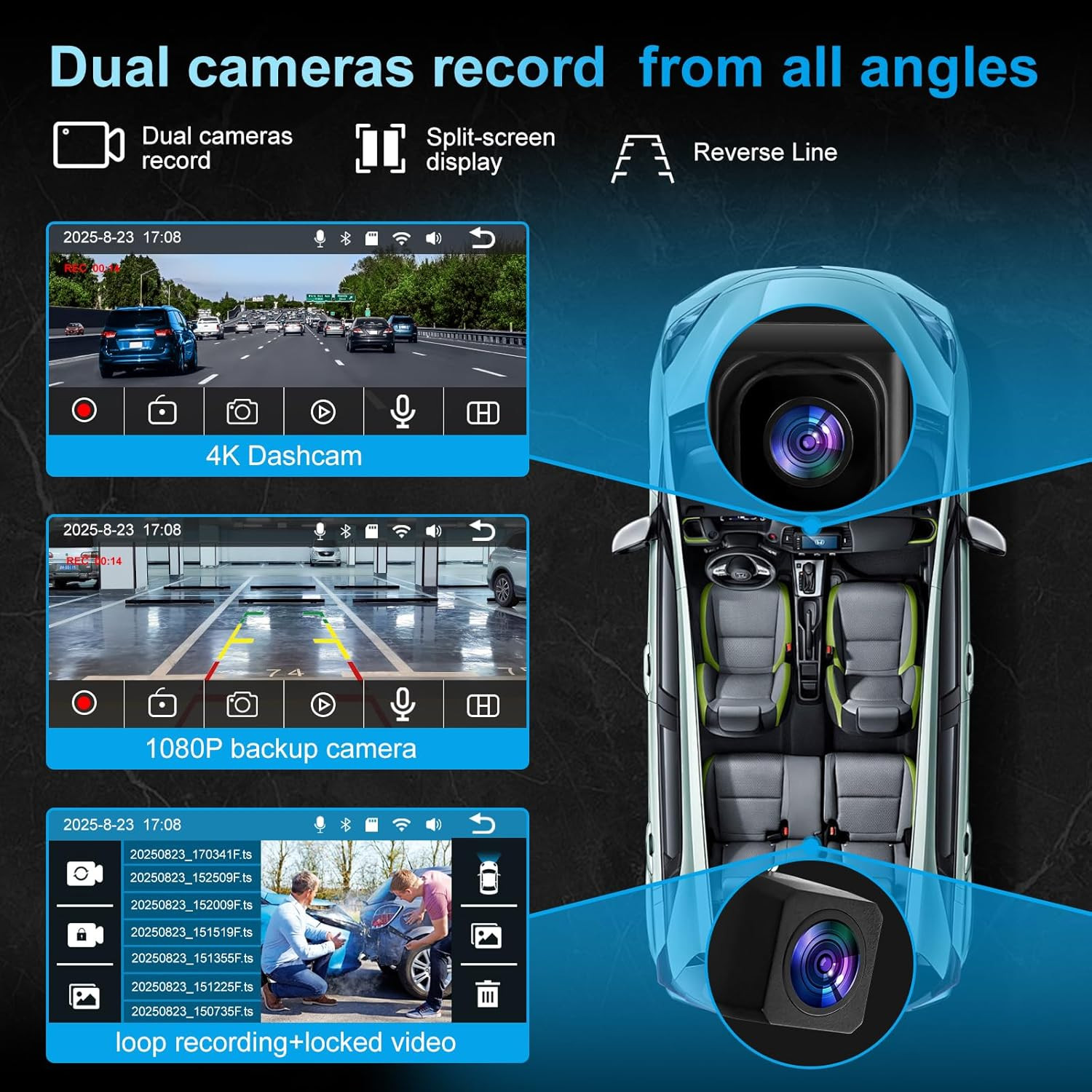 7″ Wireless Carplay Screen for Car- 4K Touchscreen, 4K Dash Cam &1080P Rear Came