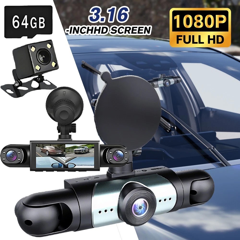 360° 4 Channel 1080P Car Dash Cam Front and Rear Inside Left Right + Camera