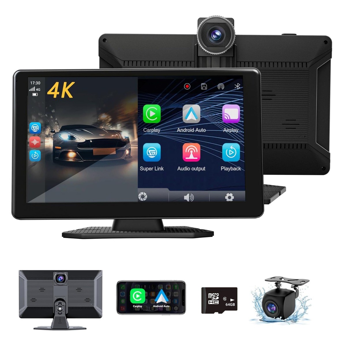 9″ Wireless Car Stereo w/Apple Carplay & Android Auto,Portable Touch Screen GPS