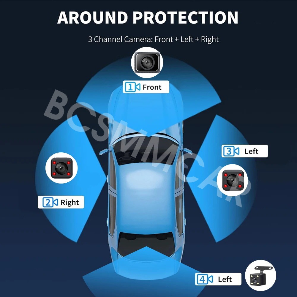 4 Lens Dash Cam Driving Recorder HD 1080P Front Left Right Rear Night Vision