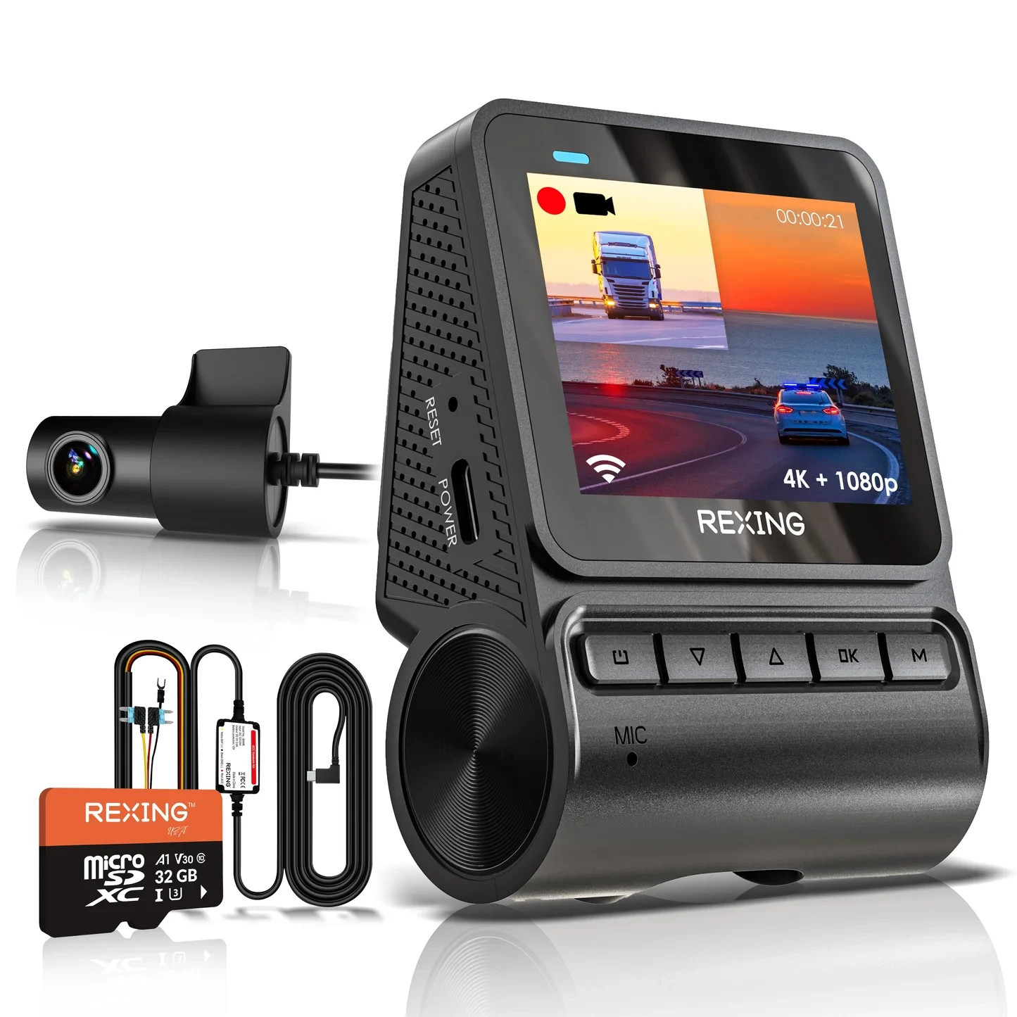 Rexing V1P Flex X4 Dual Dash Cam | 4K Front + 1080p Rear, Dual-Band Wi-Fi