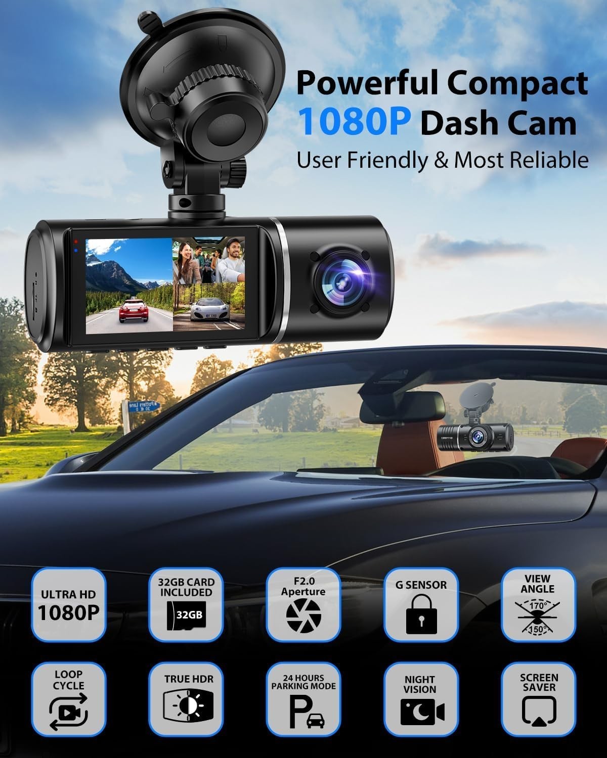 Dash Cam Front and Rear, 1080P Dash Camera for Cars, 3 Channel Car Camera Fro…