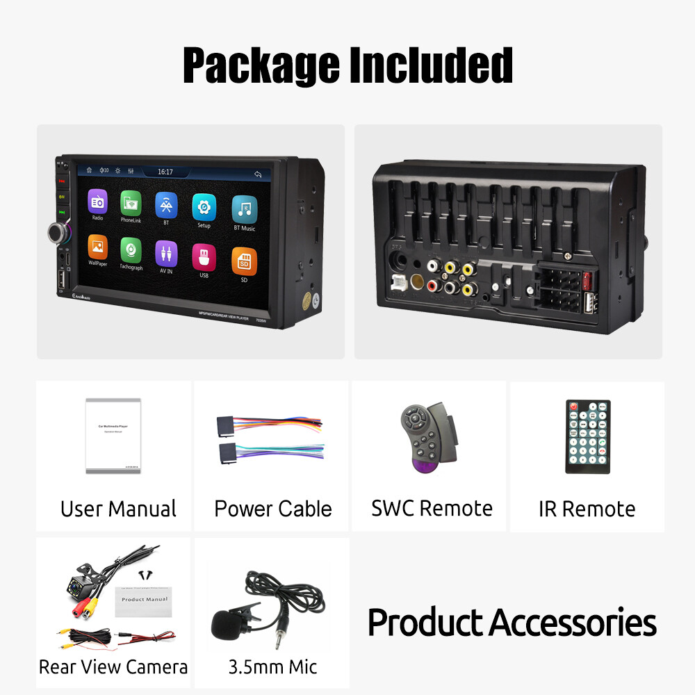 7″ Double 2 DIN Android Auto Car Stereo Radio Wireless CarPlay USB BT with Cam