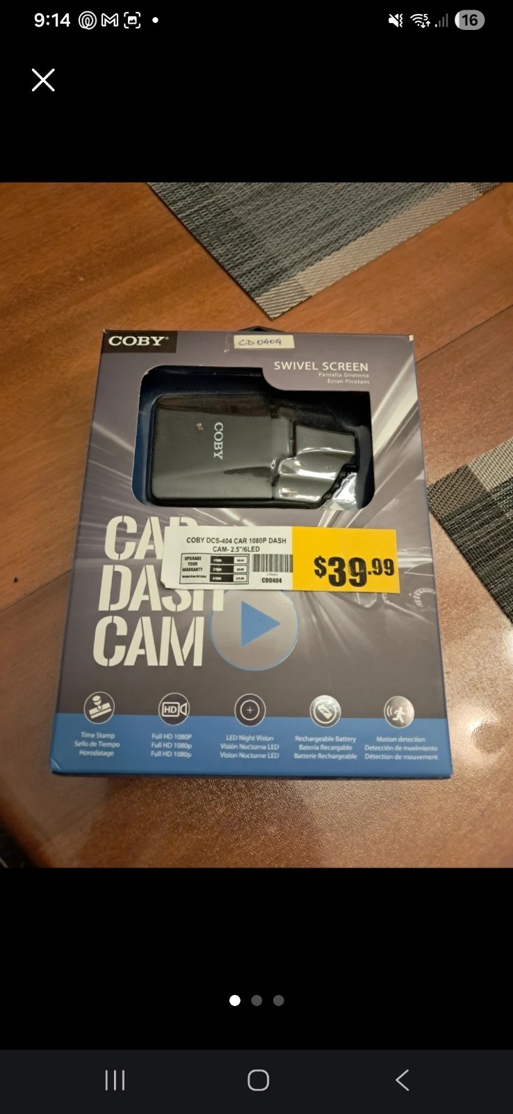 Coby Car Dash Cam 2.5″ Swivel Screen 1080p Night Vision DCS404 Dashboard Camera