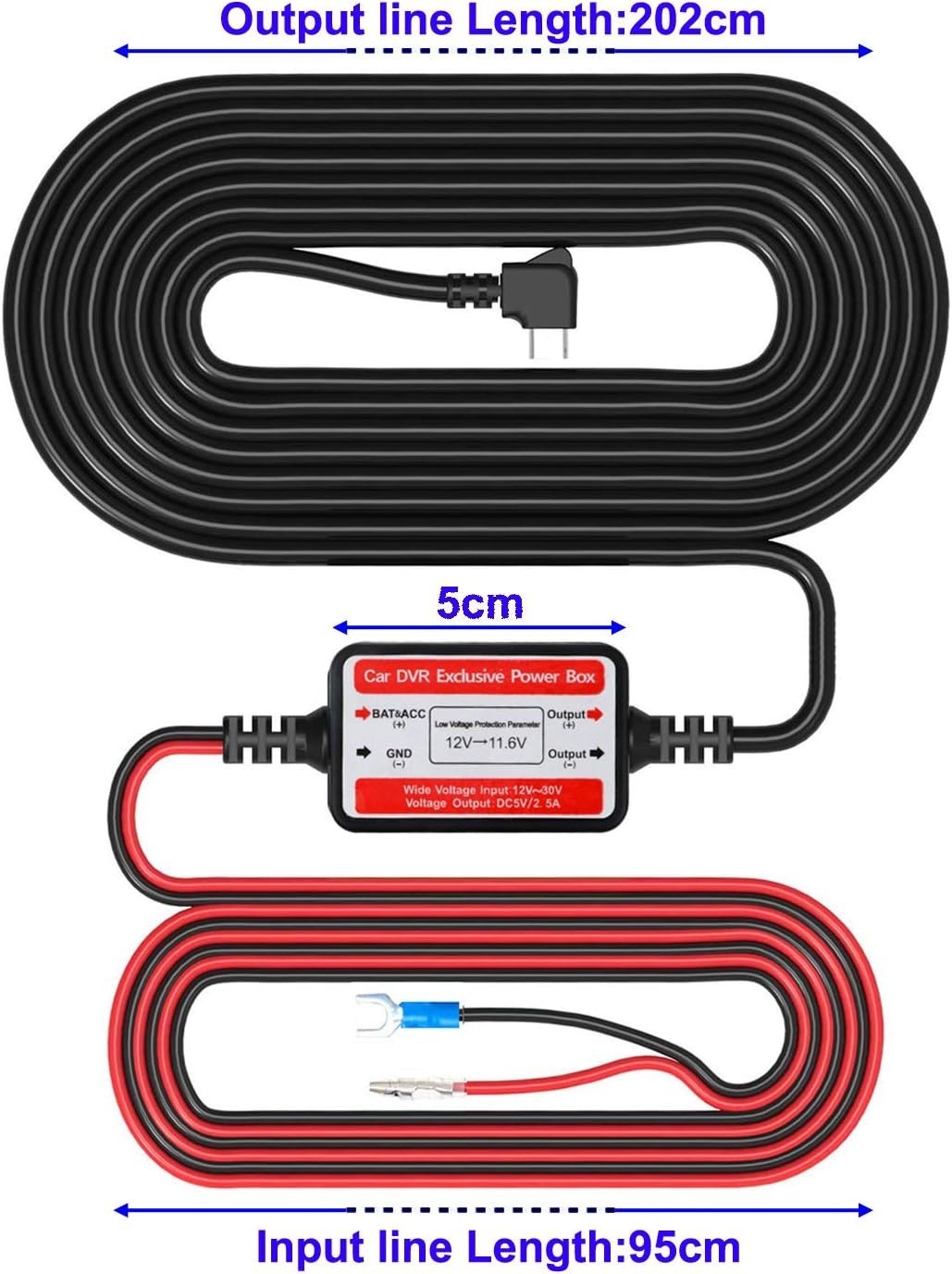Mini USB Dash Cam Hardwire Kit 10ft 12V-24V to 5V with Fuse Holders