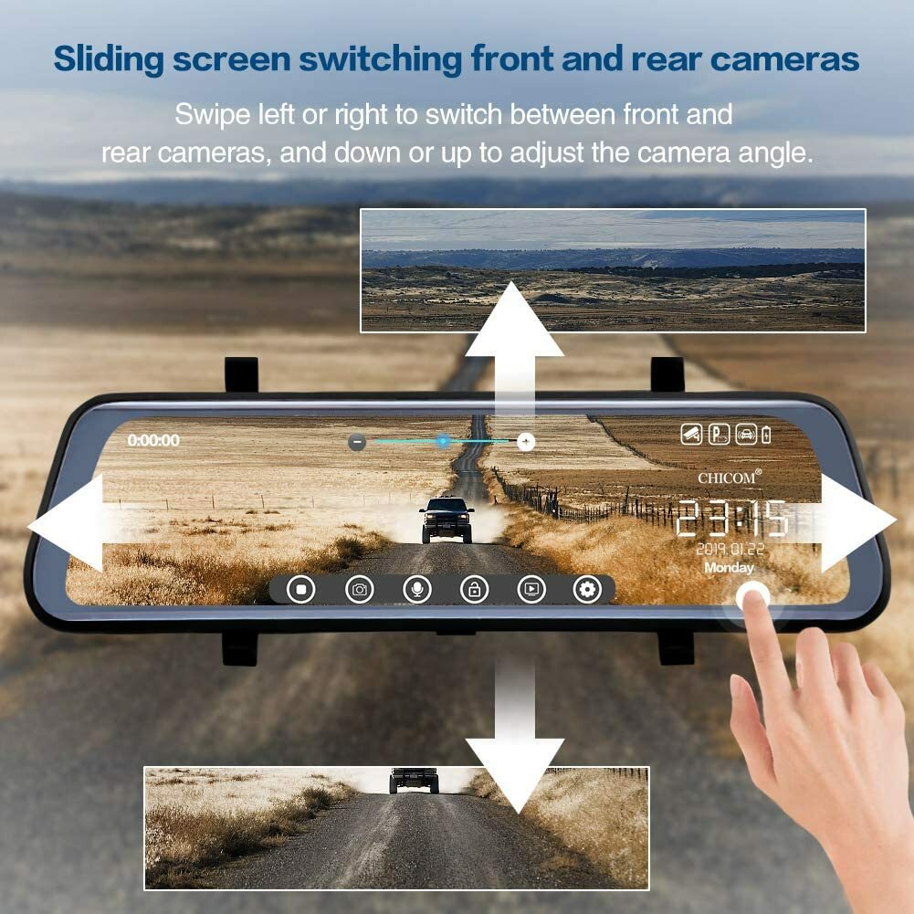 V21 9.66 inch Mirror Dash Cam Touch Full Screen ; 1080P 170° Full HD Front Camer
