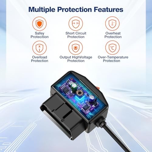 OBD Power Cable for Dash Cam, OBD2 to USB C Hardwire Kit, Low Voltage Protection