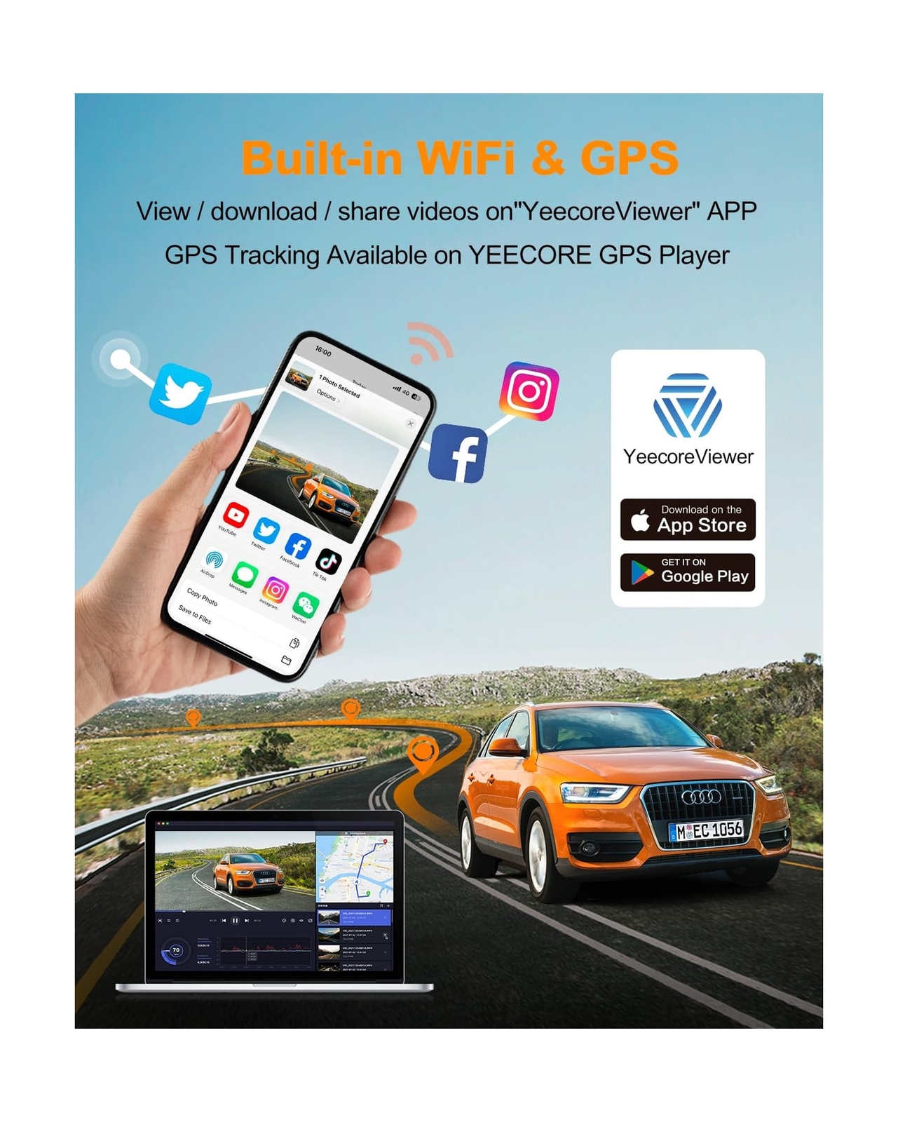Dual Dash Cam, Real 4K+1080P Front and Rear Dash Camera, Built-in WiFi GPS, 3…