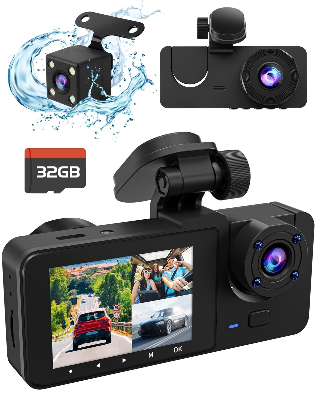 3 Channel Dash Cam,4K+1080P Dash Cam Front and Rear Inside, Dash Camera for C…