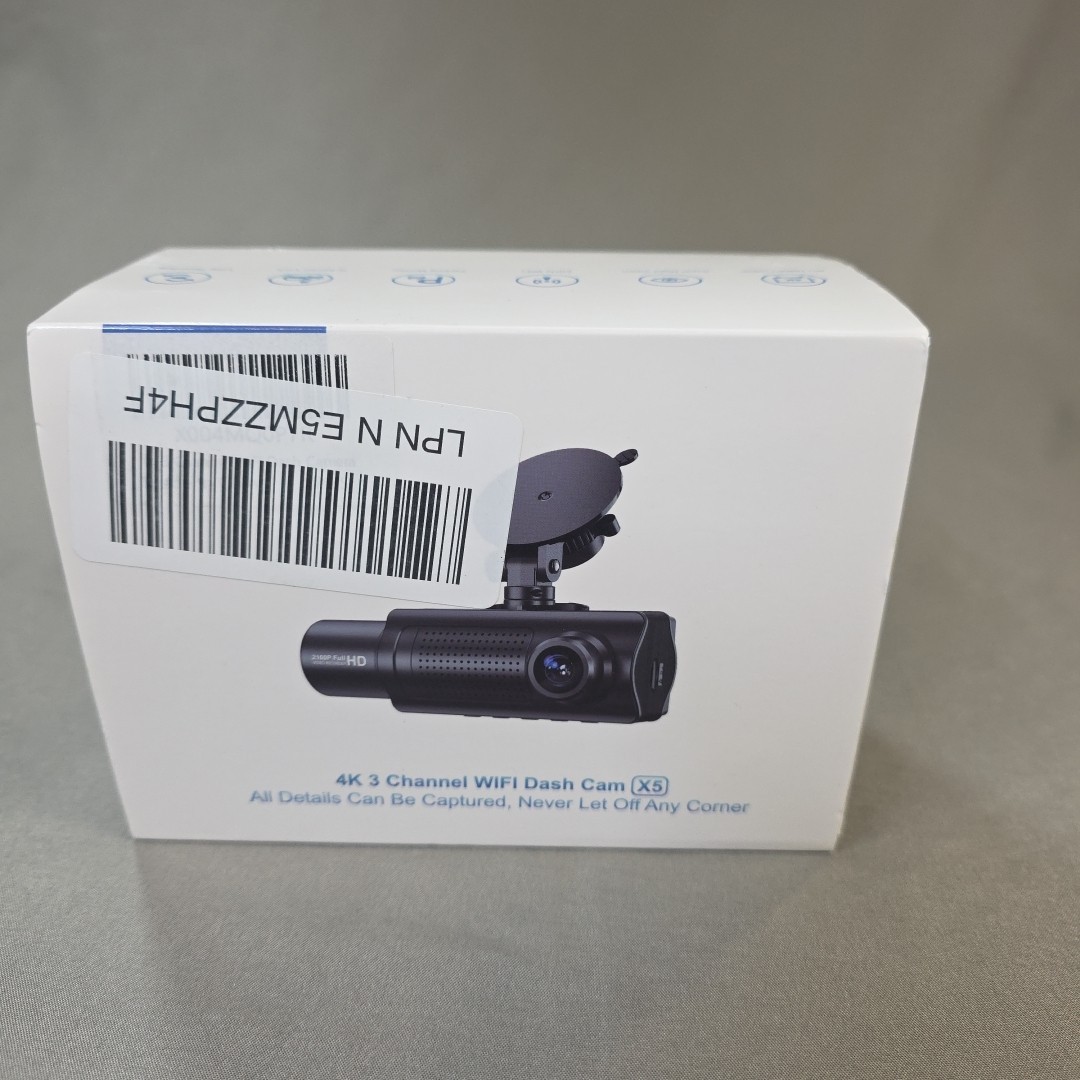 4K 3-Channel Dash Cam Front Rear Inside WiFi 5.8GHz Car Camera w/64GB SD Card