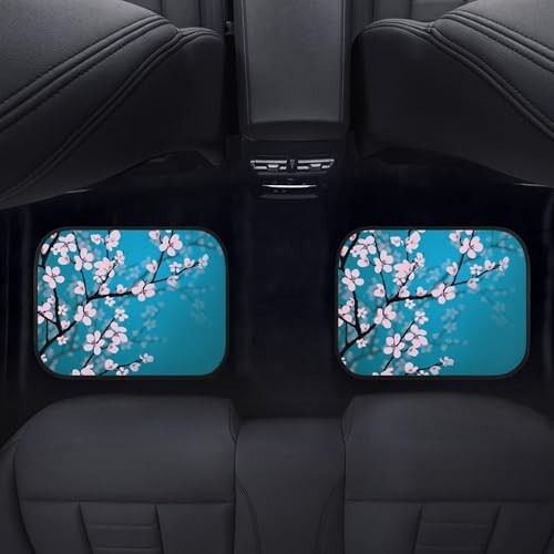 Pink Cherry Blossom Car Floor Mats Carpet Set of 4 Japanese Flower Pink Blue