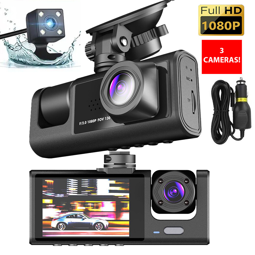 1080P HD Car Dual Lens Dash Cam Front/Rear/Inside Video Recorder Camera G-sensor