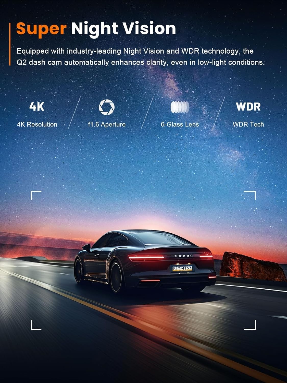Advanced 4K Dash Cam with App Control, Loop Recording & 64GB Card Included
