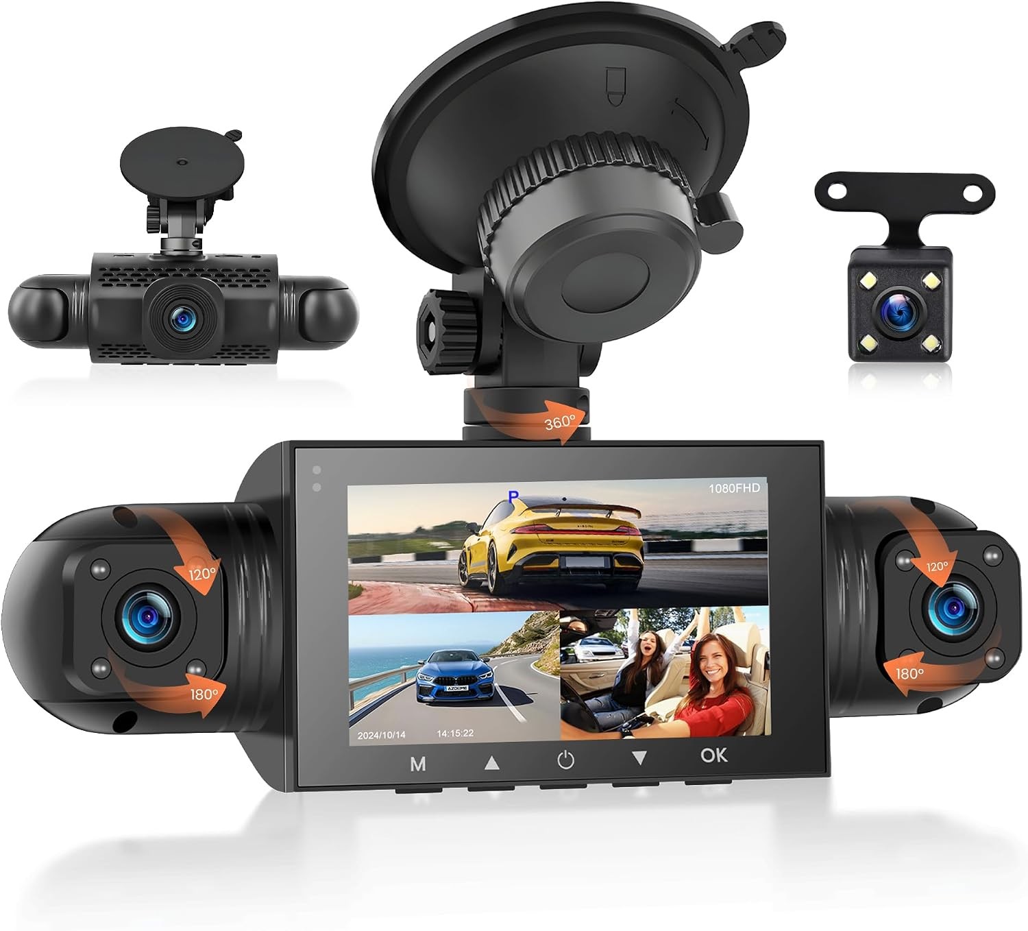 Rimoody 4 Channel Dash Cam Front and Rear Inside Left Right, 360 Degree View Das