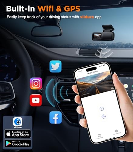 TECIVAL DASH CAM FRONT AND REAR 2.5K 1080P DUAL DASH CAMERA 64GB SD CARD – BLACK
