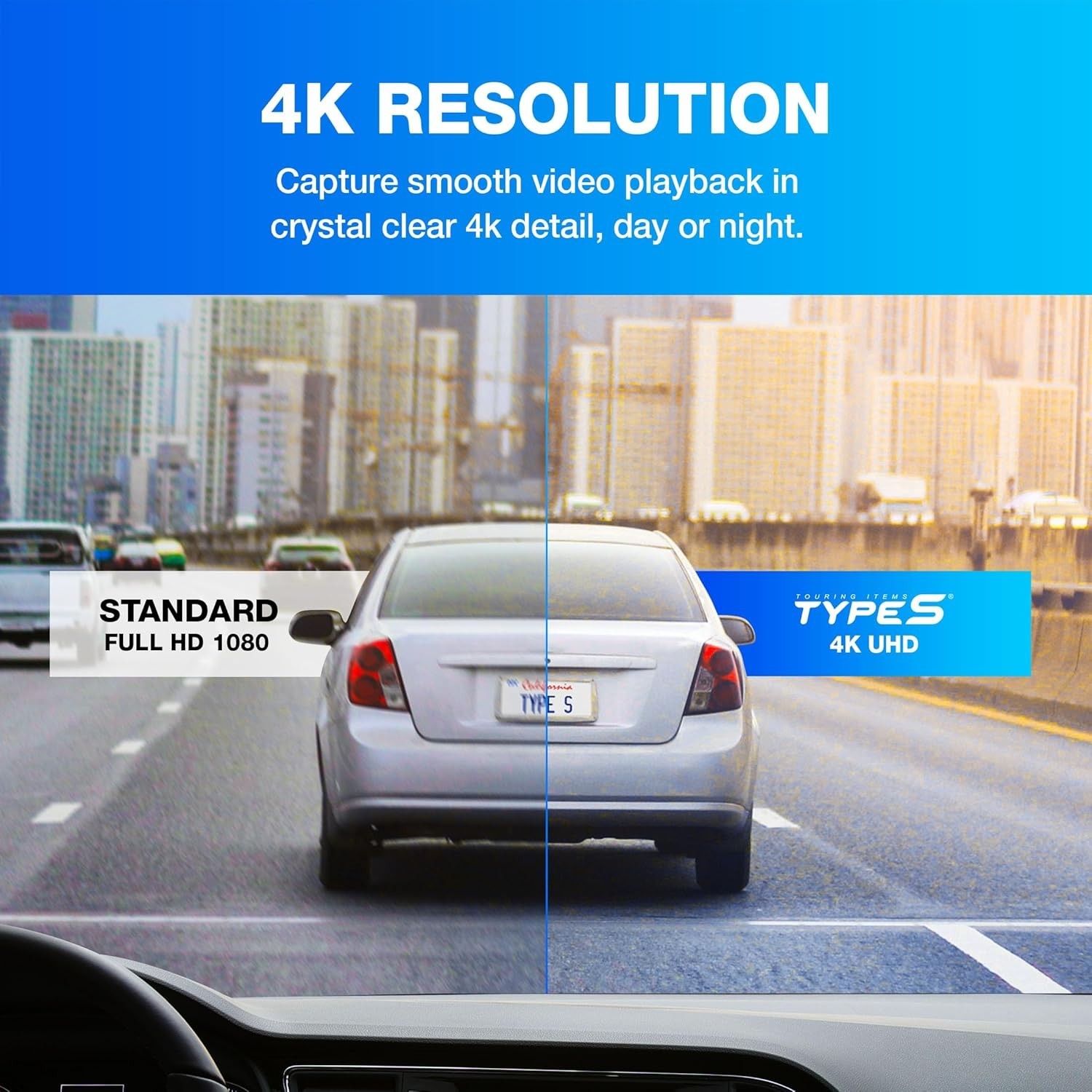 Type S Y400 PLUS In-car Mirror with 4K dual-channel dash cam integration, 1080p