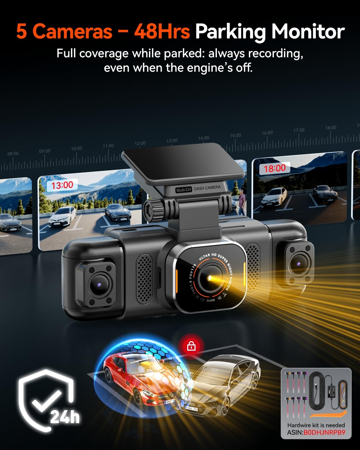 IIWEY N9 5 Channel Dash Cam 360° View, 5.8G WiFi-6 with App, Free 128GB Card,…