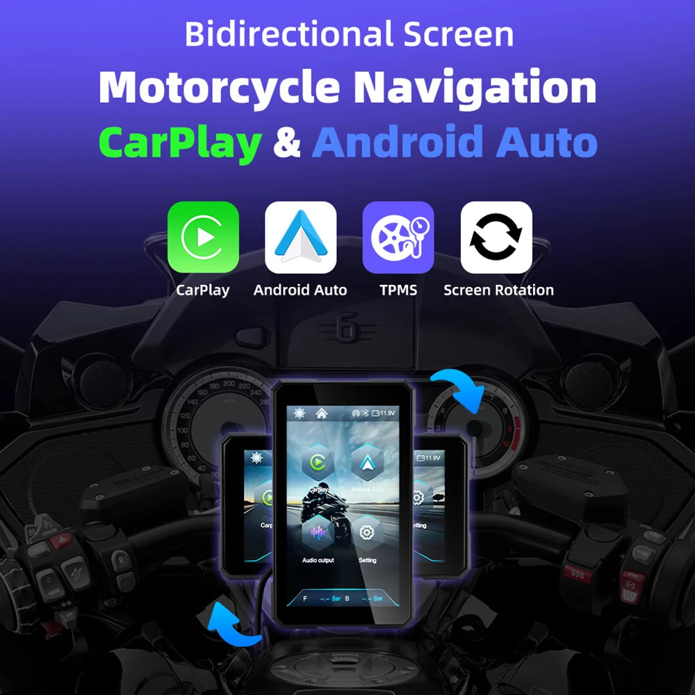 EKIY 5″ Wireless CarPlay Android Auto Motorcycle Dashboard GPS Navigation Screen