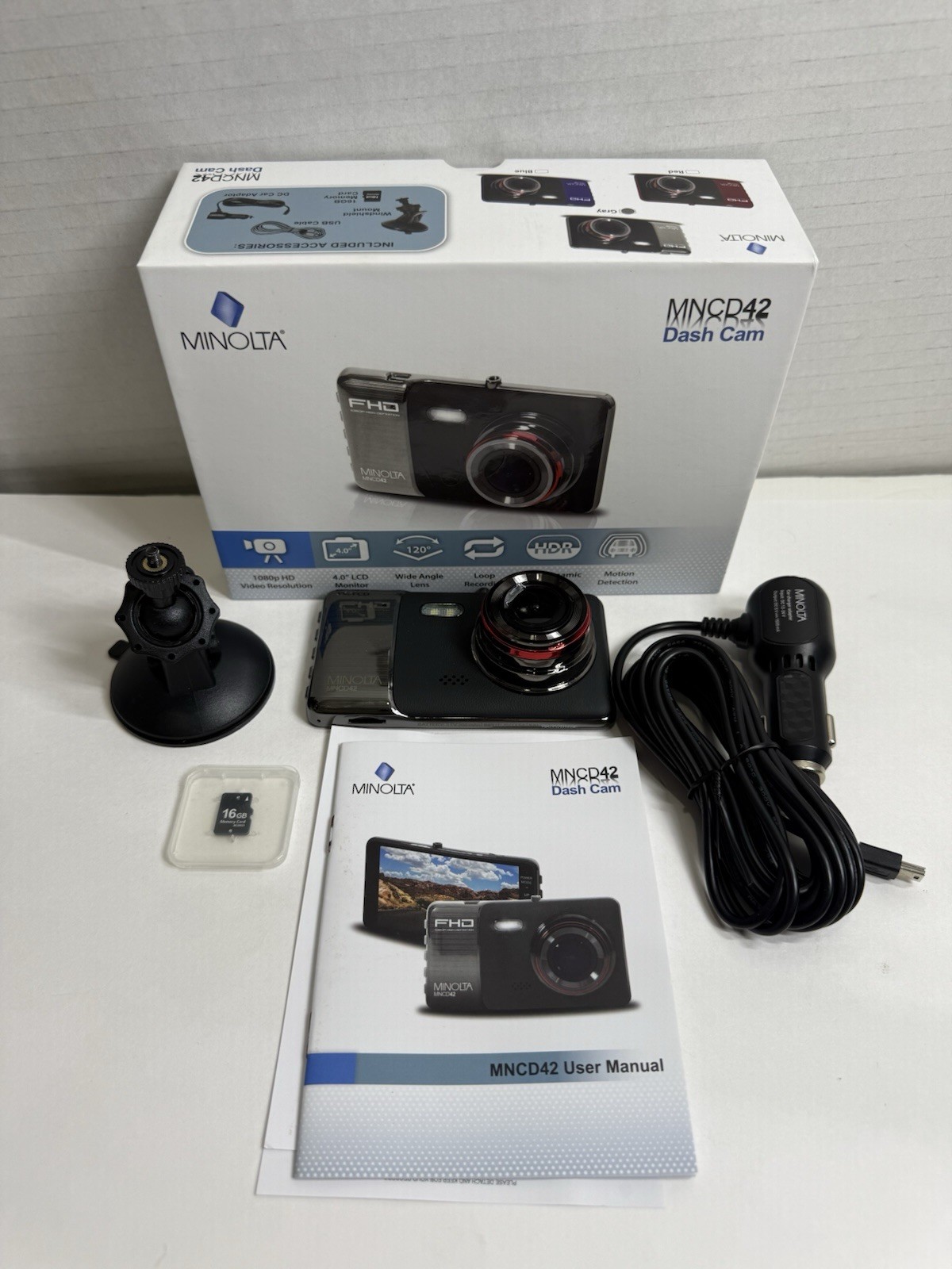 RED Minolta MNCD42 4in 1080p Full HD LCD Screen Car Dash Cam TESTED