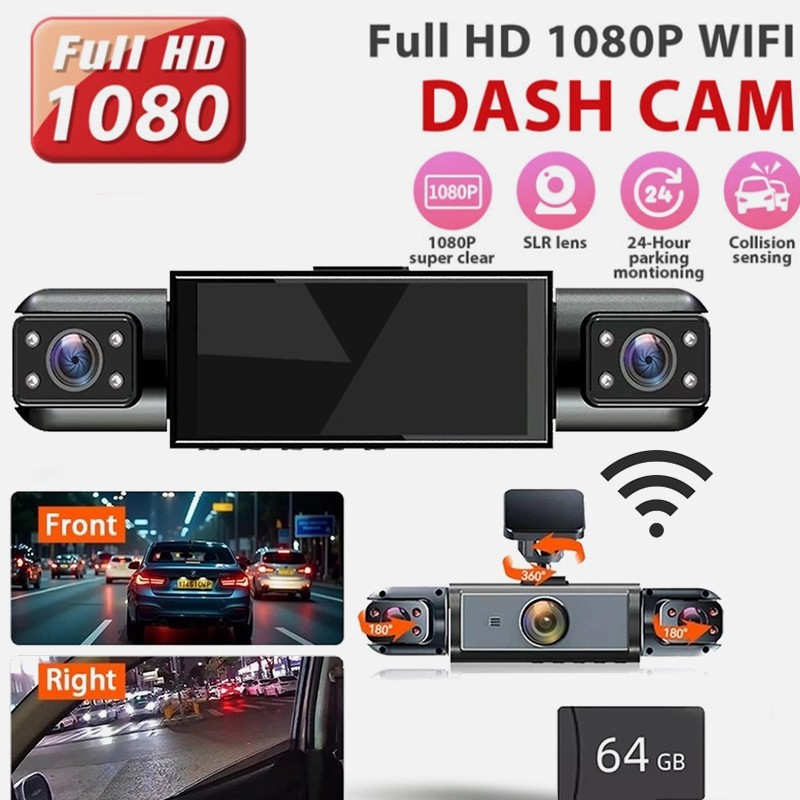 4-Channel Dashcam 360° 1080P HD Car Dash Cam Front Rear Inside Left Right WIFI