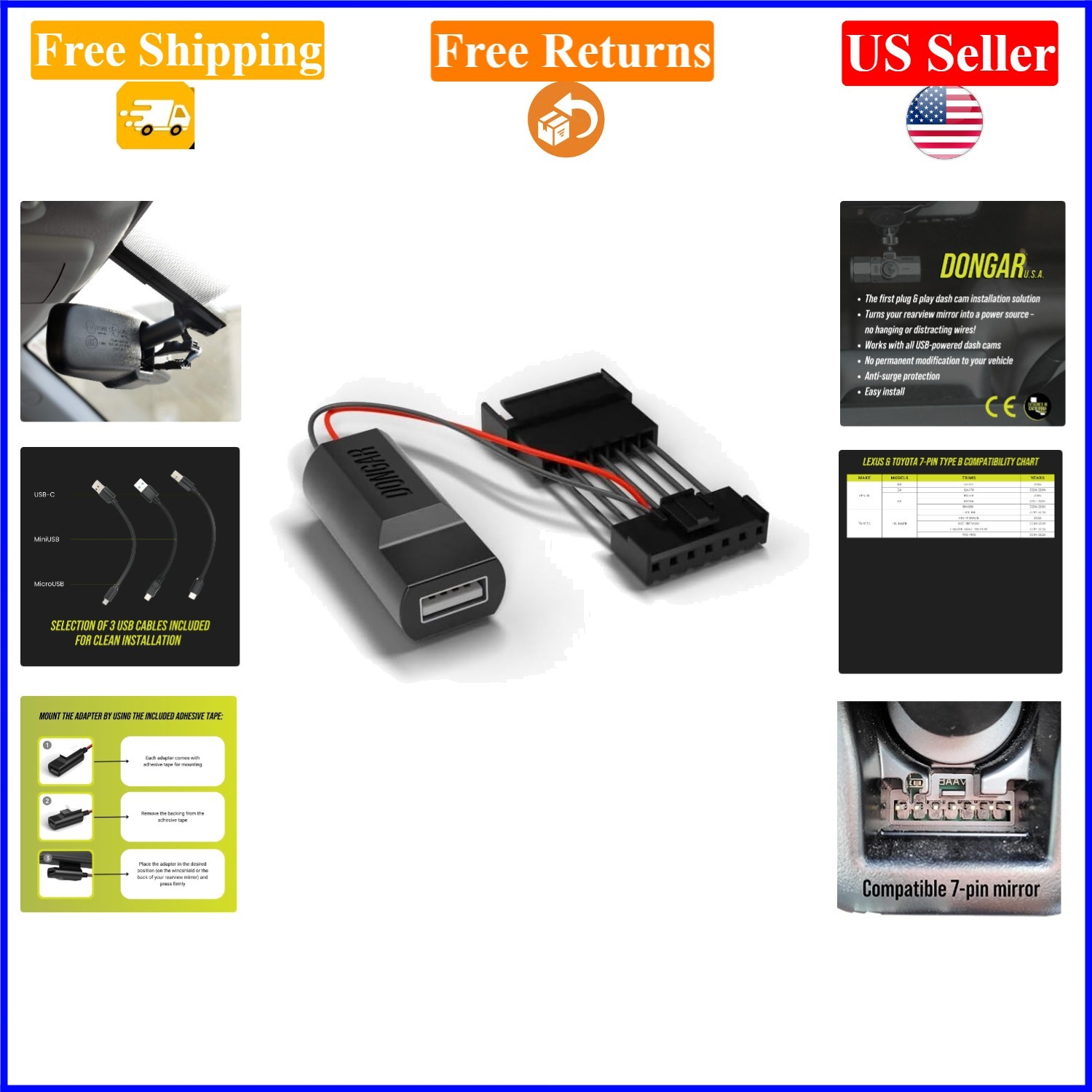 7-Pin Type B Dashcam Power Adapter for Select Nissan, Toyota, Mitsubishi