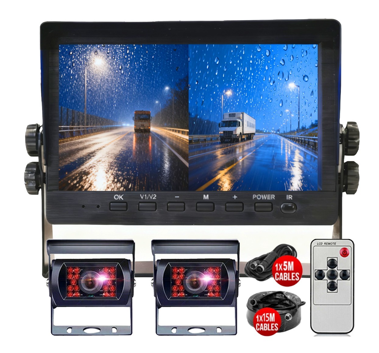 4pin 2x 1080P Backup Camera + 7” Monitor DVR For RV Truck Reverse parking
