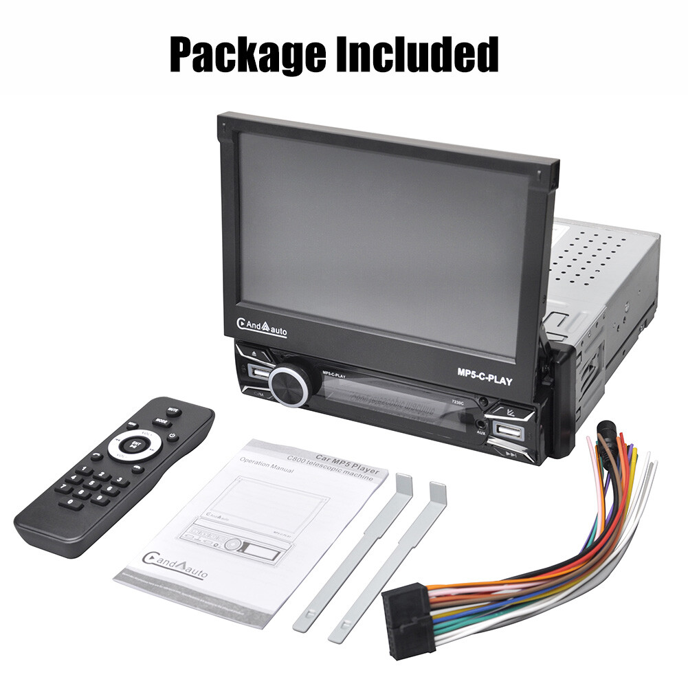 Single DIN Apple CarPlay Android Auto Car Stereo Radio Retractable Touch Screen