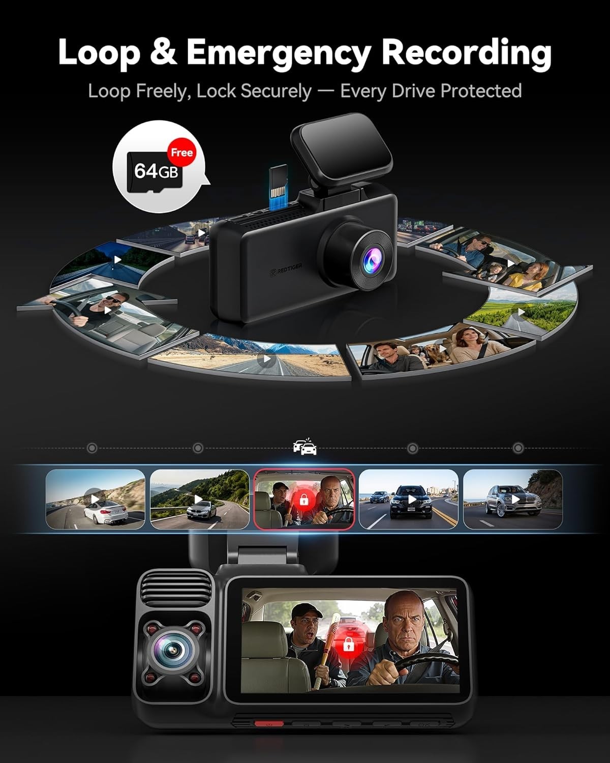 F17 4K 3 Channel Dash Cam, STARVIS 2 HDR, 2160P+1080P+1080P Front Inside and …