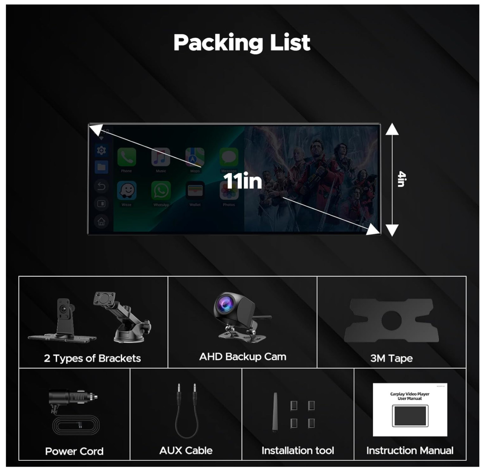 Volam 11″ Portable Wireless Apple CarPlay Auto Video w/ Netflix YouTube NEW