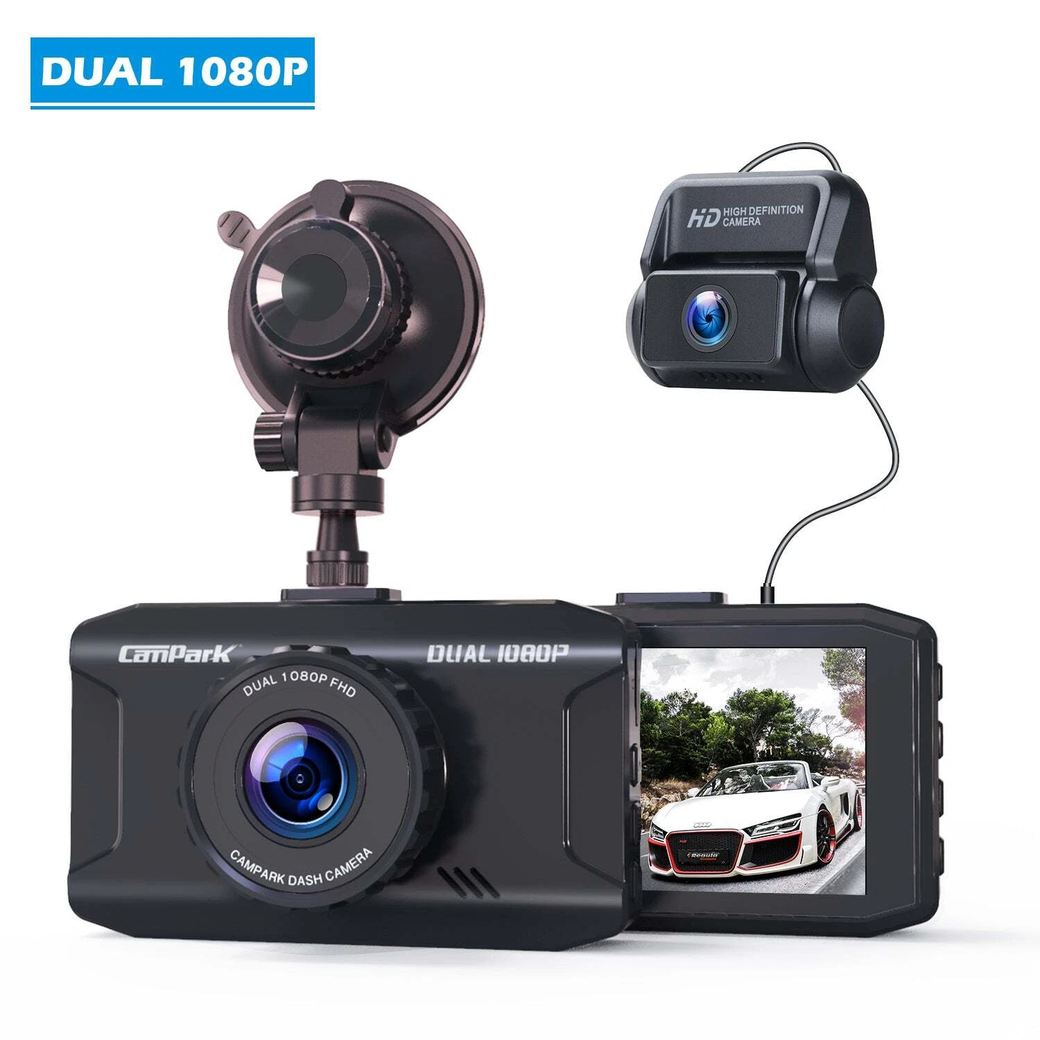 Campark Mini 1080P Dual Dash Cam Front and Rear Car Dash Camera IR Night Vision