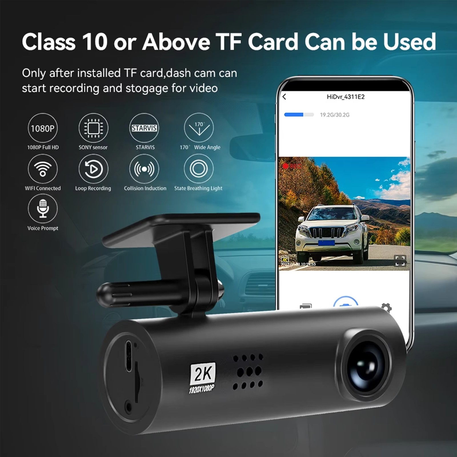 Wireless 1080P Car Dash Camera Front and Rear Angle Len Cam Dashcam Night Vision