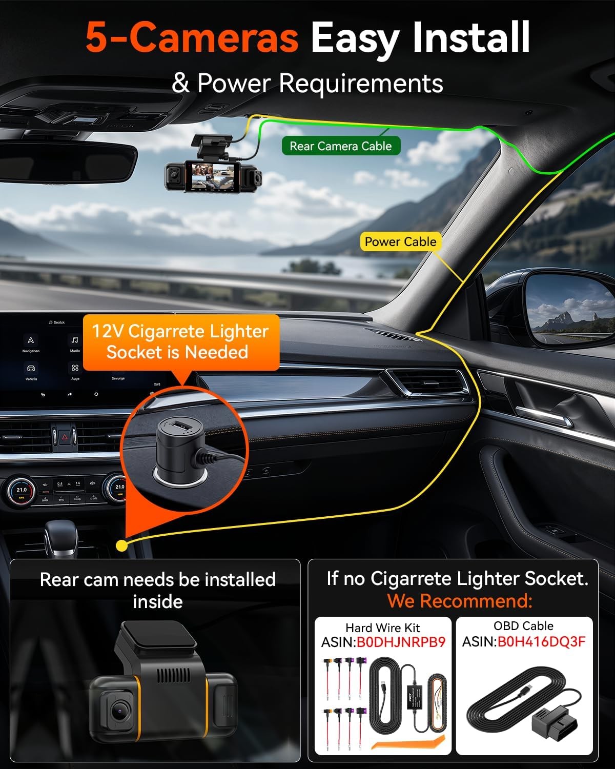 IIWEY N9 360° 5 Channel Dash Cam Night Vision WiFi App Parking Mode Car Truck