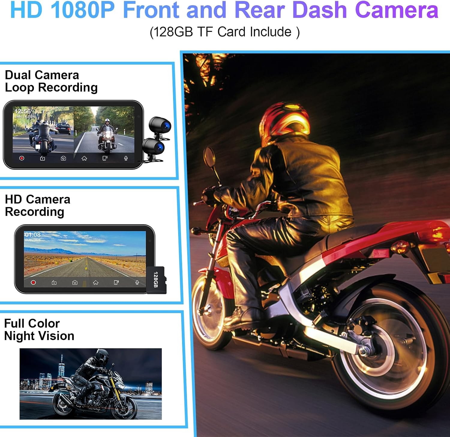 6.25 Inch Motorcycle Dash Cam, Wireless CarPlay and Android Auto