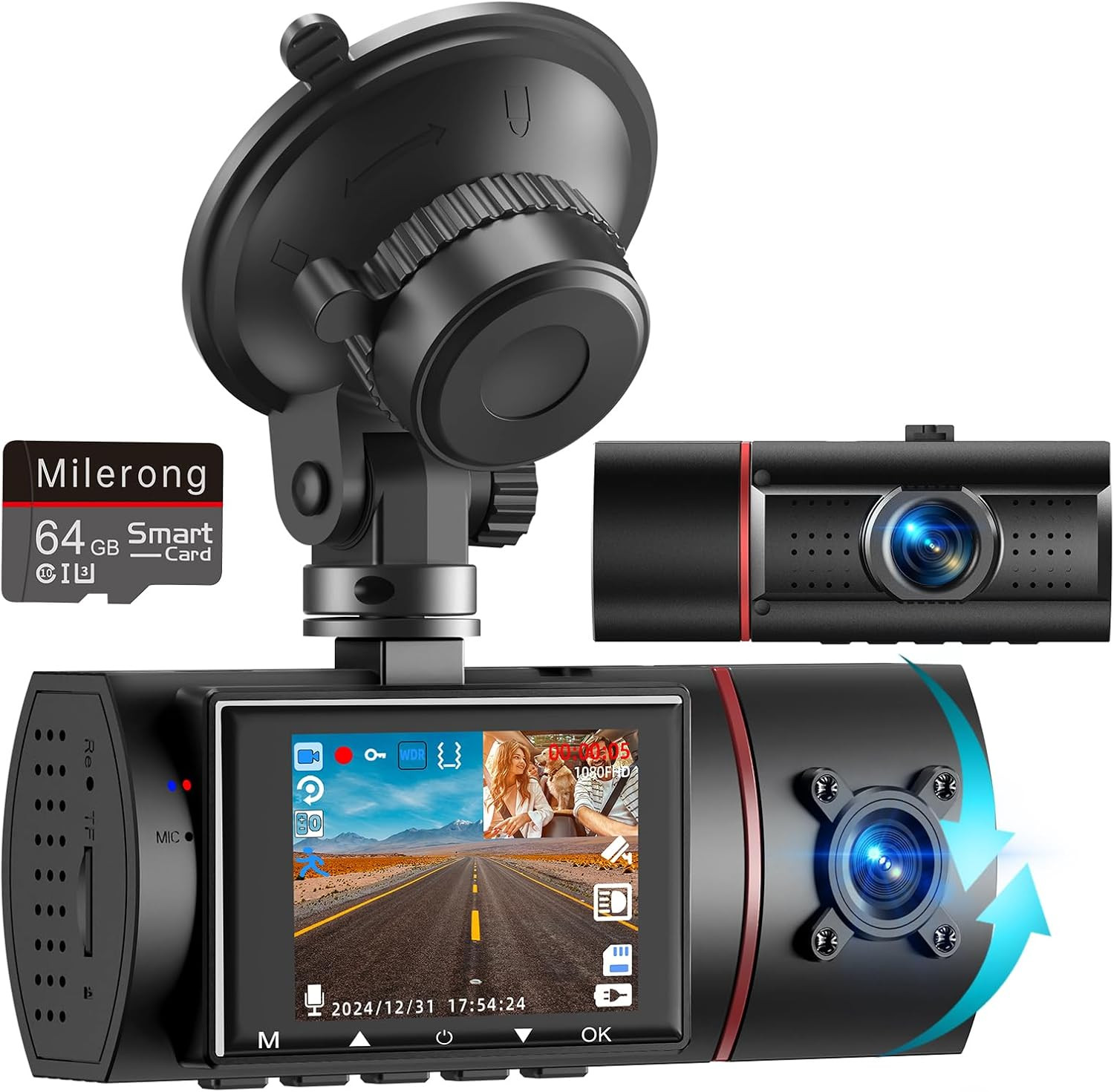 Camara Dual Frontal e Interior 1080P Milerong X25 64GB Vision Nocturna G Sensor