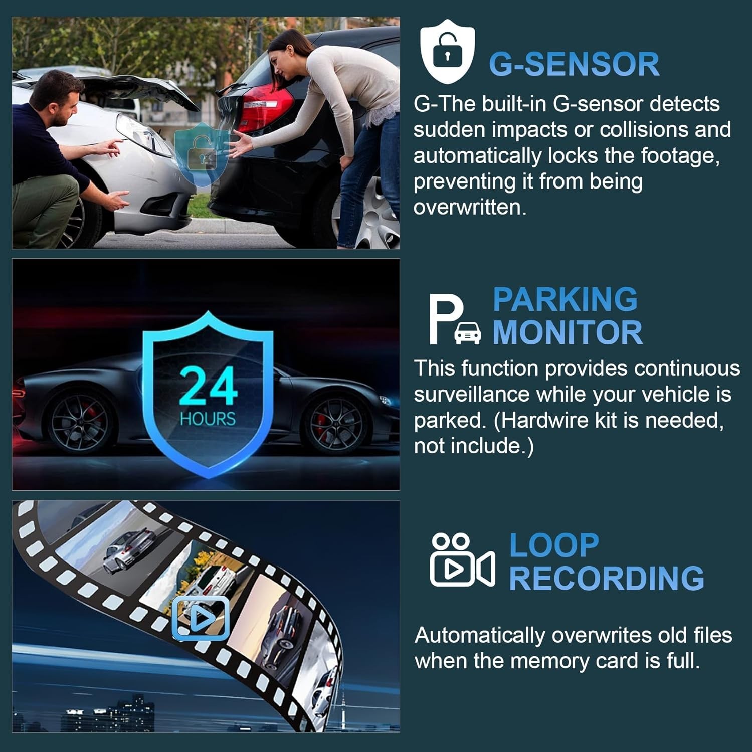 1080P 4 Channel Wifi Dash Cam Driving Recorder HD Car Front+Rear Camera G-Sensor