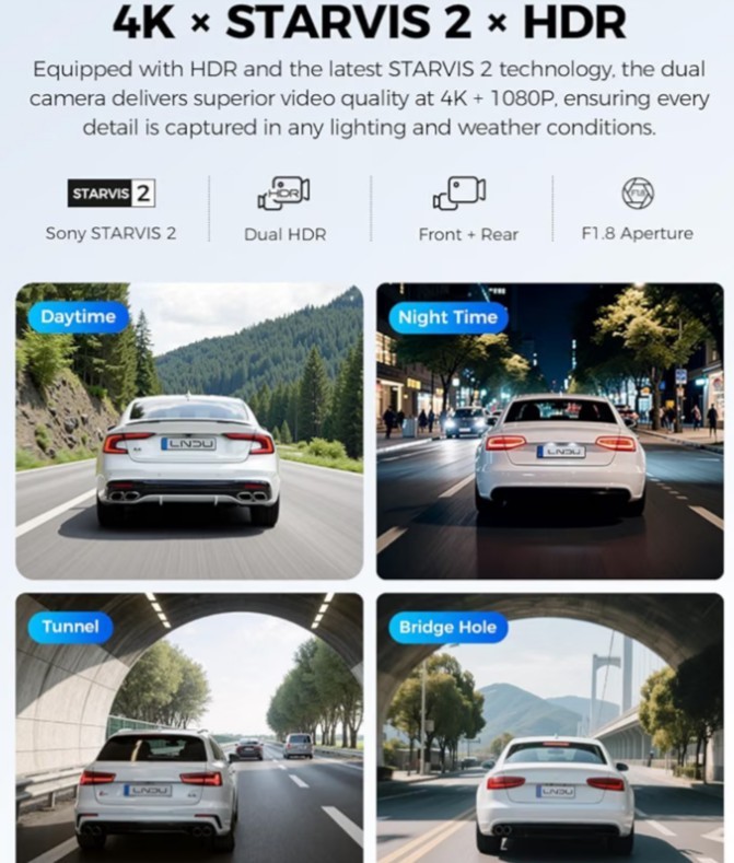 Dual Starvis Front And Rear Dash Cam With Voice Control