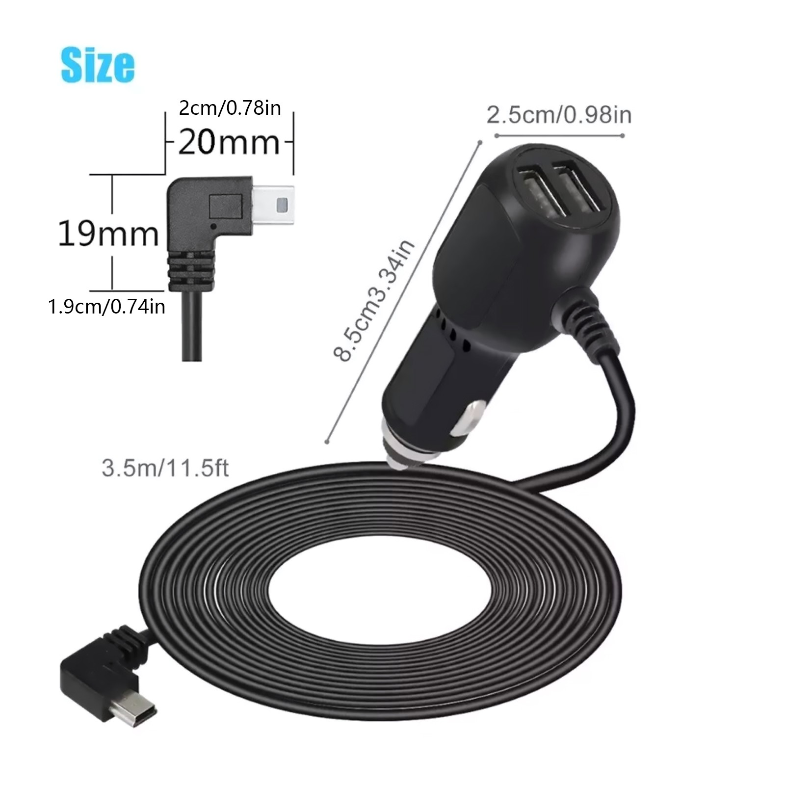 12V-24V USB Dash Cam Car Charger Cable Power Cord Supply for Camera GPS