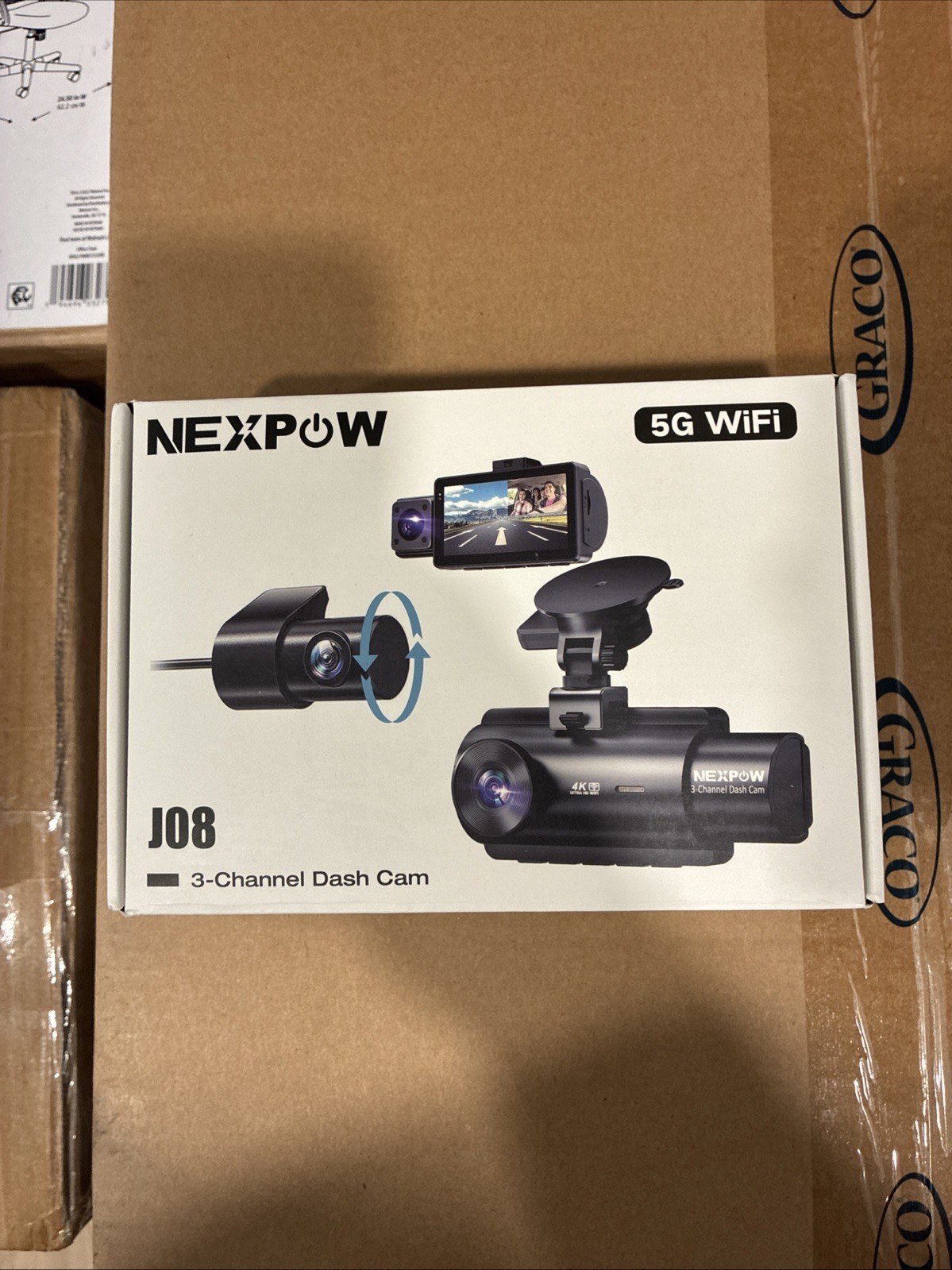 NEXPOW 3 Channel Dash Cam 2.5K Front 1080P Interior Rear DC305V Black NIB