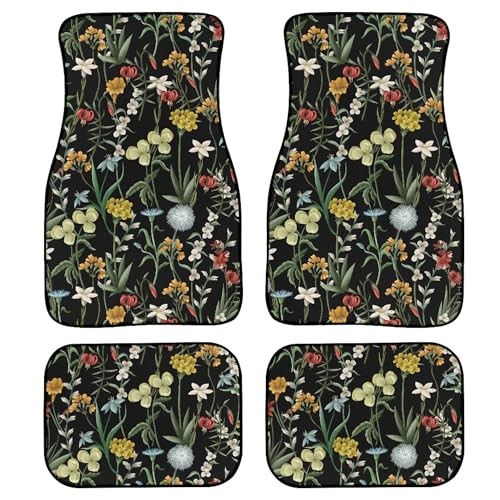 Wildflower Car Floor Mats Set of 4 Vintage Wild Herbs and Yellow Red White