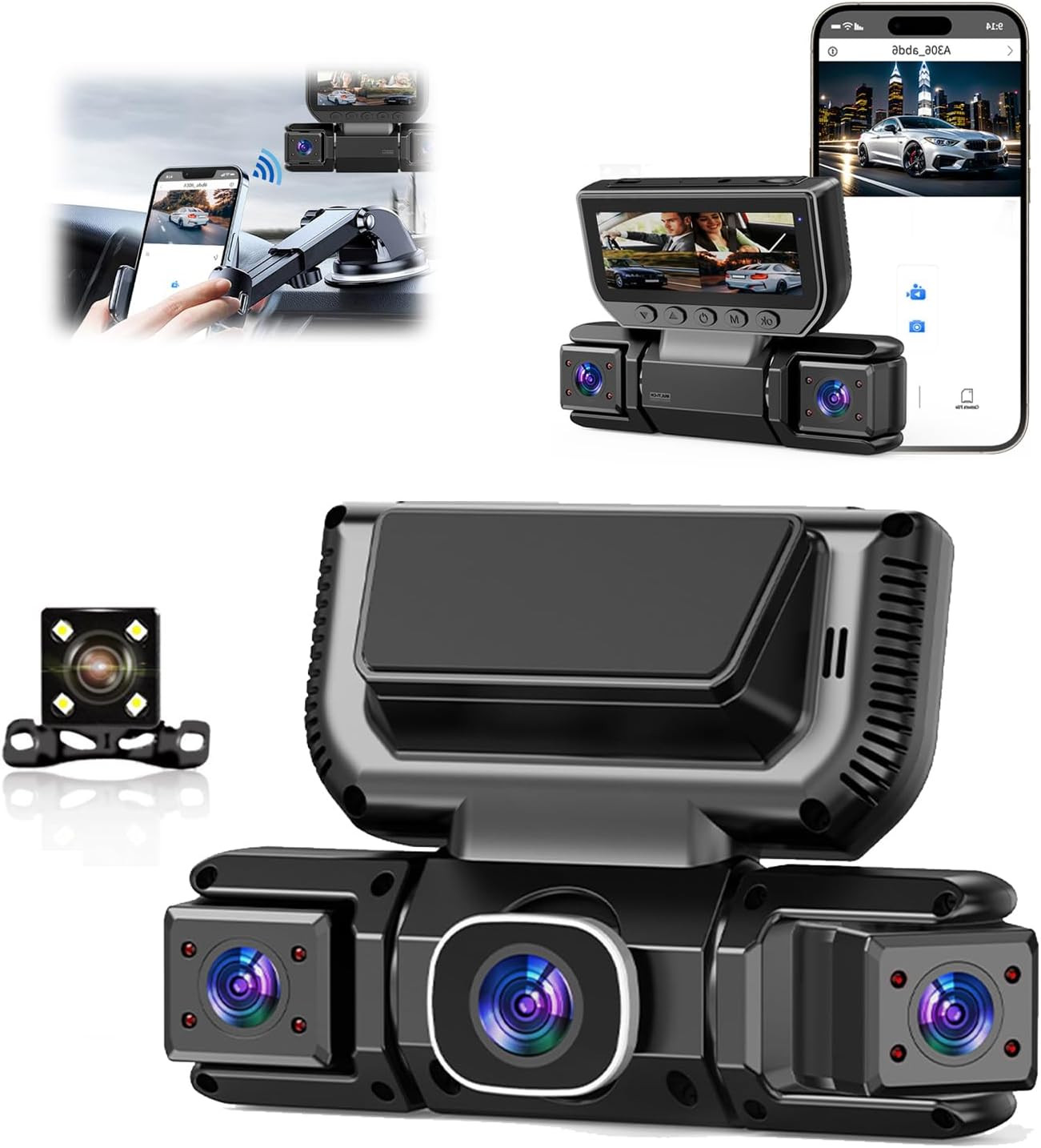 Dash Cam 4 Channel 360° Front Rear Inside DashCam FHD 1080P Car Camera 32GB