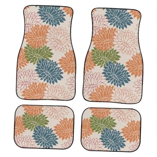 Floral Print Car Floor Mats – 4Pcs Abstract Elegance Orange Green Blue