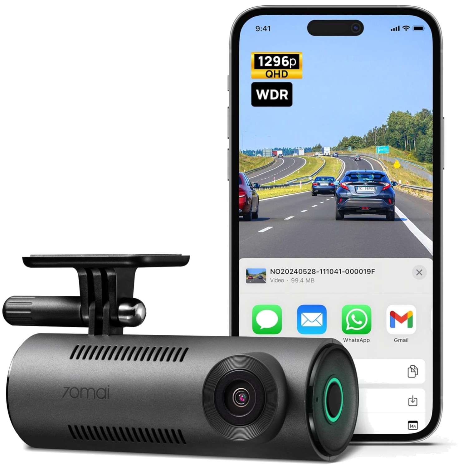 Dash Cam 1296P QHD 130° Wide-Angle WDR Time-Lapse