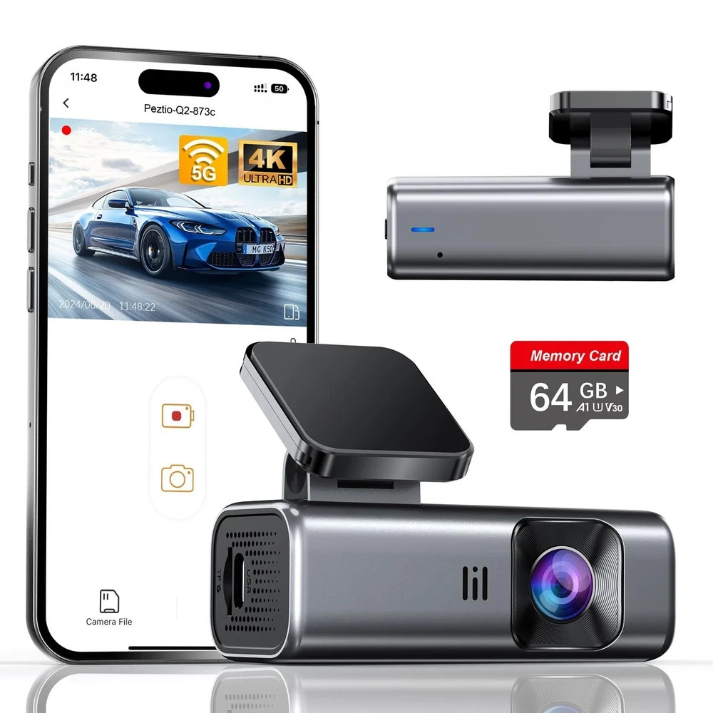 galphi 4K Dash Cam Front, Built-in 5G WiFi, 64GB Card Included, Dash Camera f…