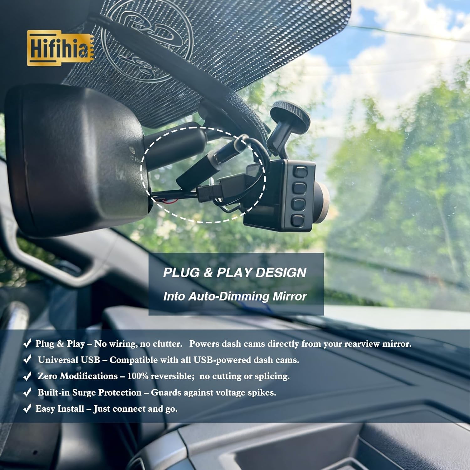 16-Pin Type B Plug & Play Dash Cam Power Adapter, Rear View Mirror Connector Com