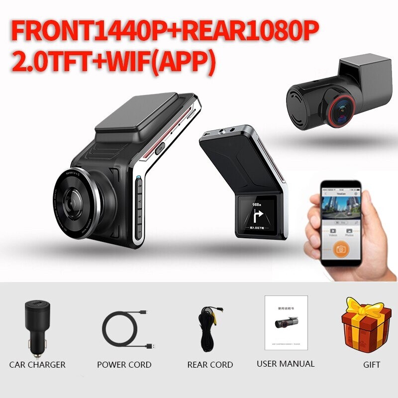 Sameuo U2000 WIFI dash cam 2k front and rear 1080p 2 camera Lens CAR dvr smart