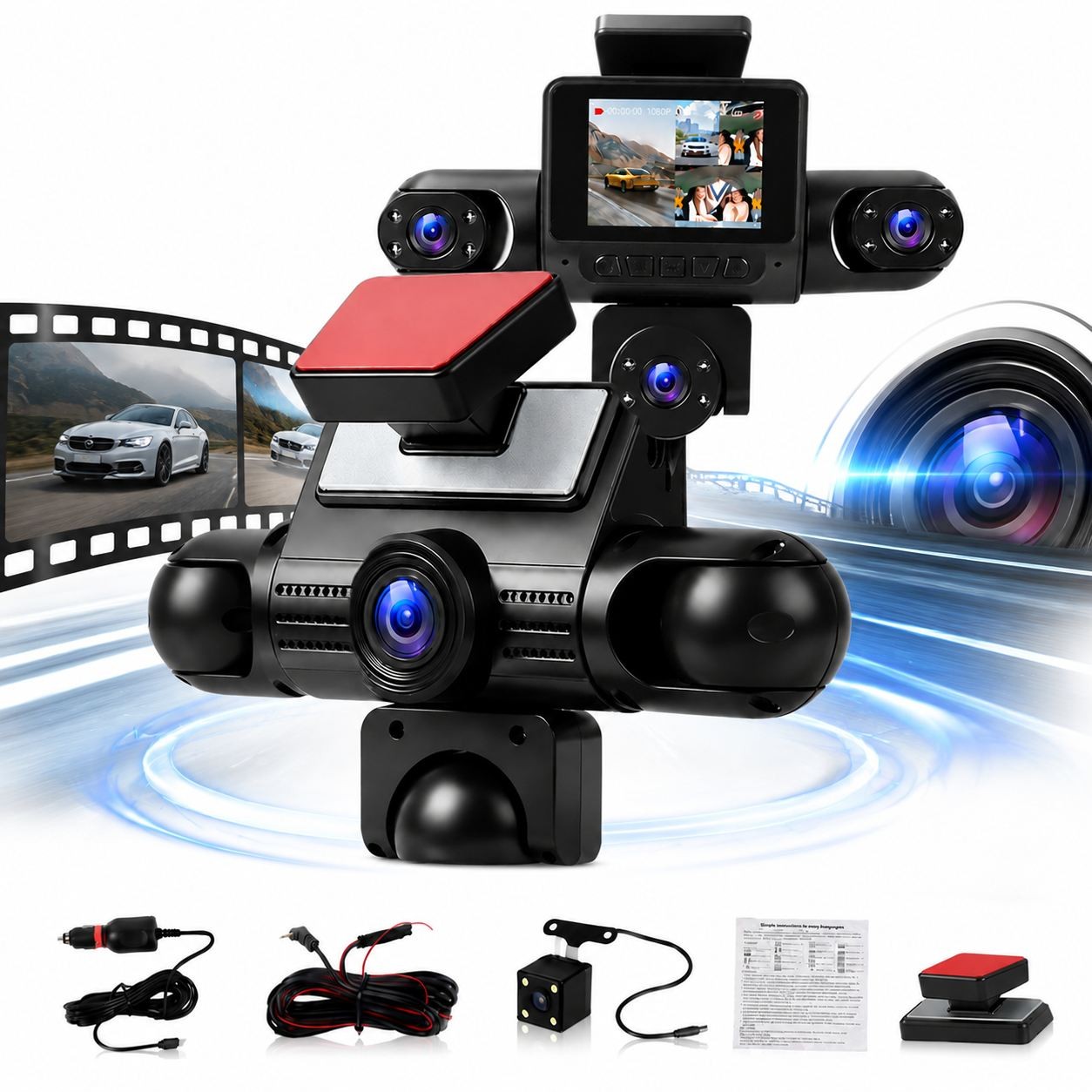 NEU 4-Kanal Dashcam 360° 1080P HD Auto Kamera Vorne Hinten Links Innen Rechts