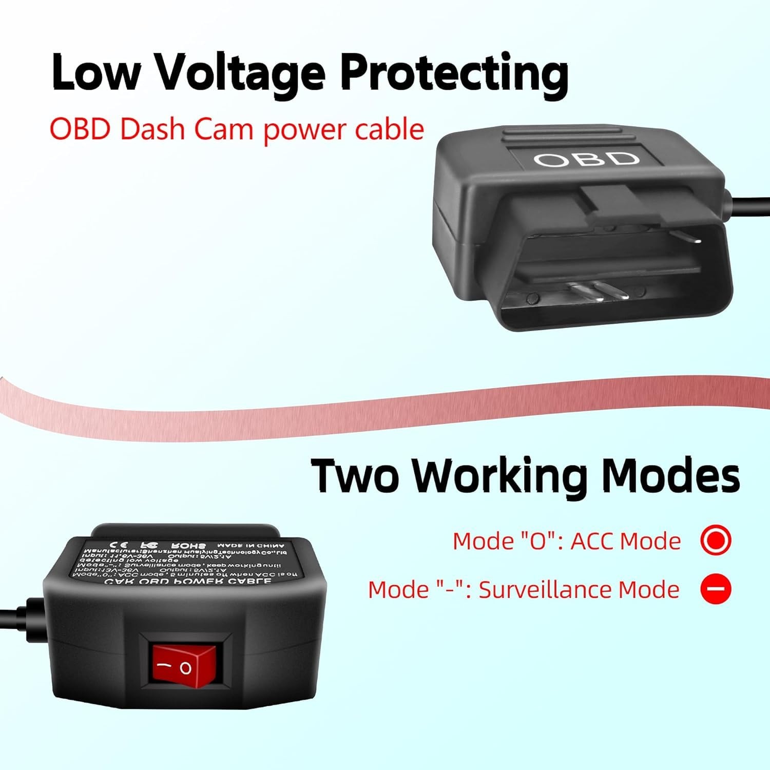 OBD Power Cable for Dash Camera, OBD2 Diagnostic Extension Adapter to 90Degre…