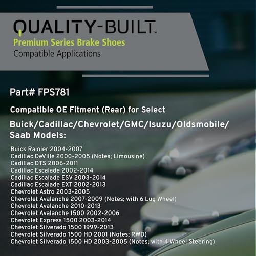 Rear Parking Brake Shoes, Compatible with 1999-2014 FPS781