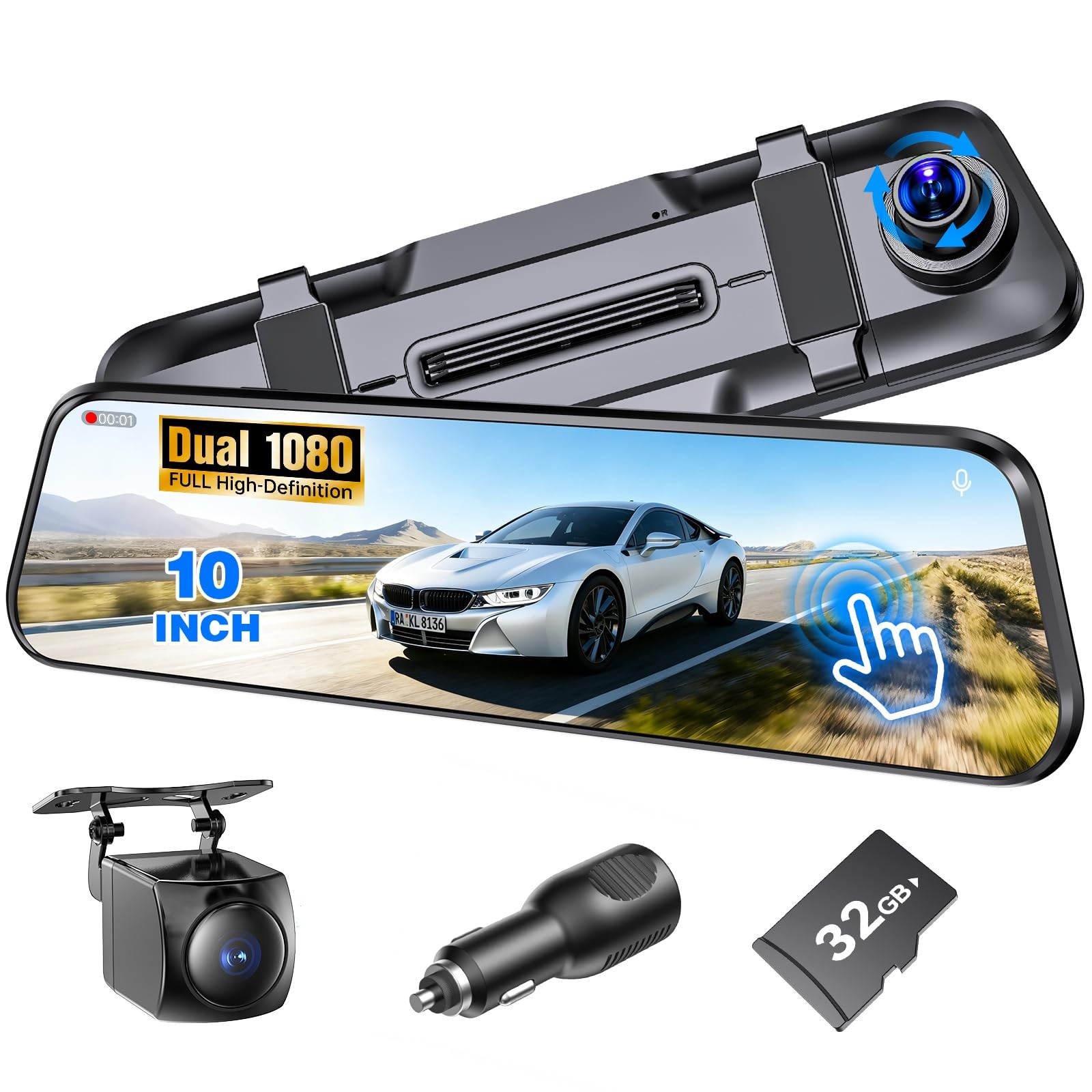 Espejo Retrovisor Con Camara Tactil Y Tarjeta De Memoria Estilo De Lujo