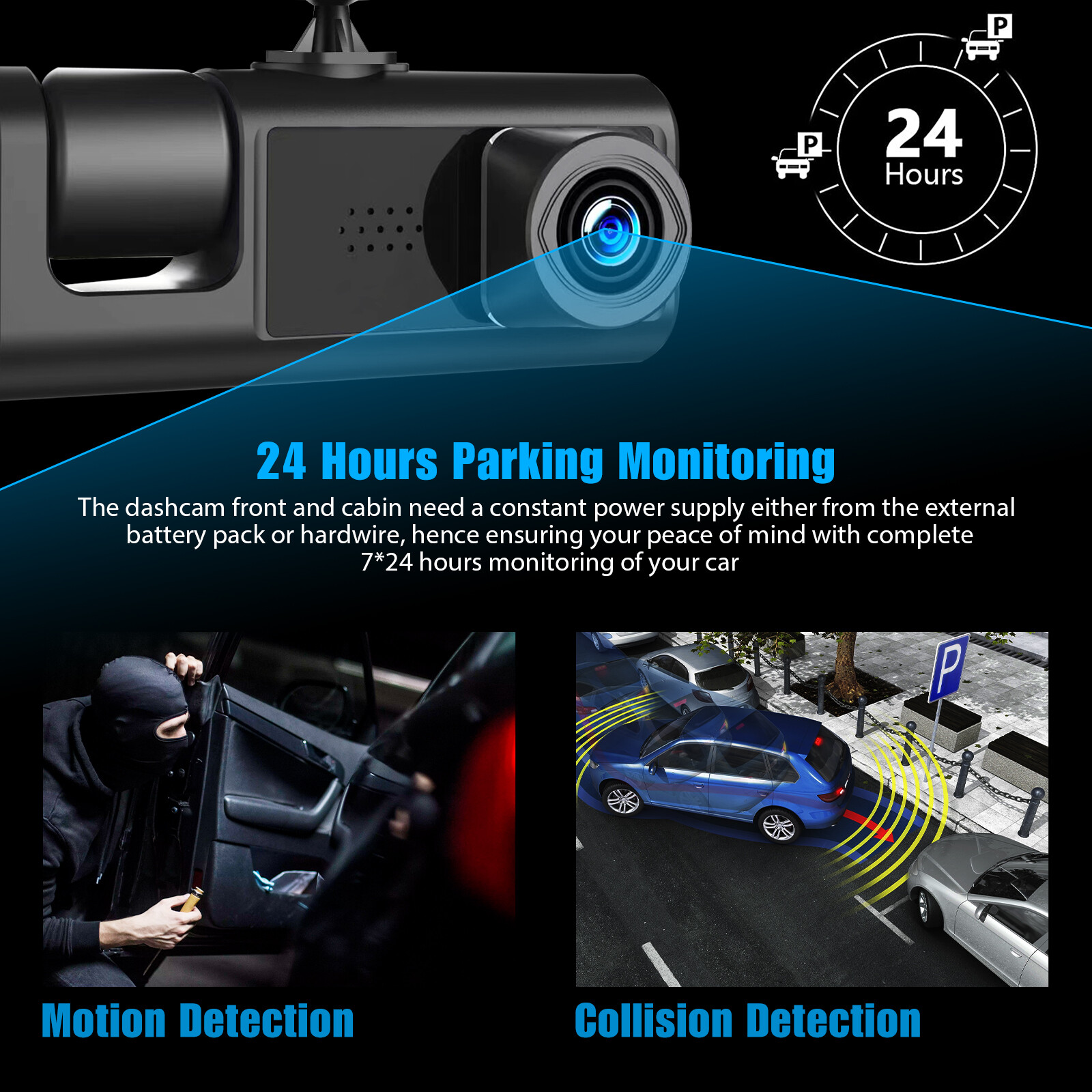 HD 1080P Car Dual Lens Dash Cam Front/Rear/Inside Video Recorder Camera G-sensor